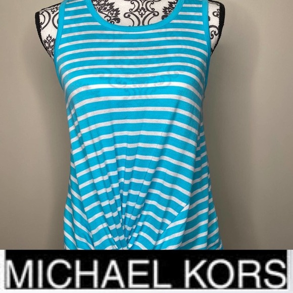 MICHAEL KORS Teal & White Striped Tank Top size Small* - Picture 1 of 7